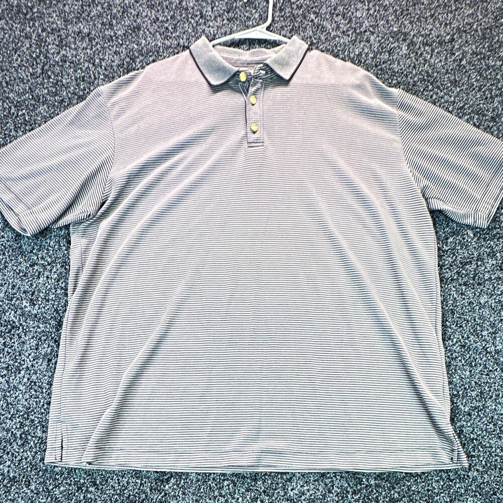 Jamaica Jaxx Men's Polo Shirt 2XL Gray Striped Short Sleeve Collared Button